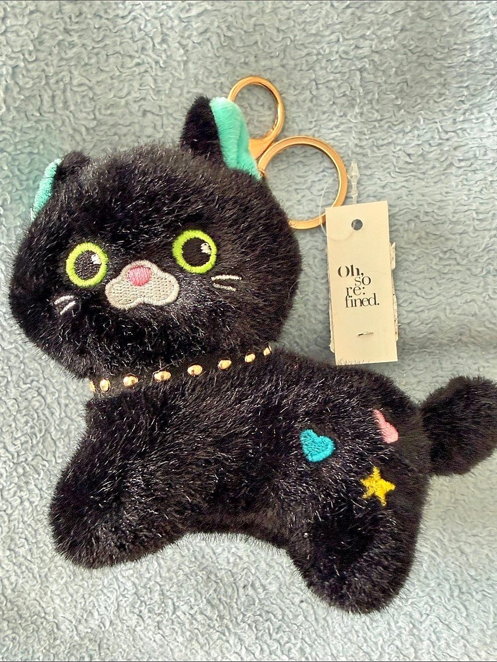 Oh So Refined black cat plush keychain NWT